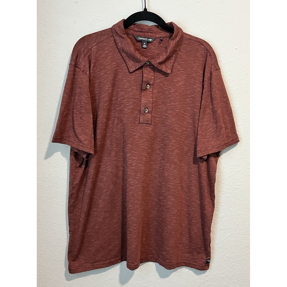 Toad&Co Men's Polo Shirt Size XL Tempo SS Terracotta Red Organic Cotton Tencel